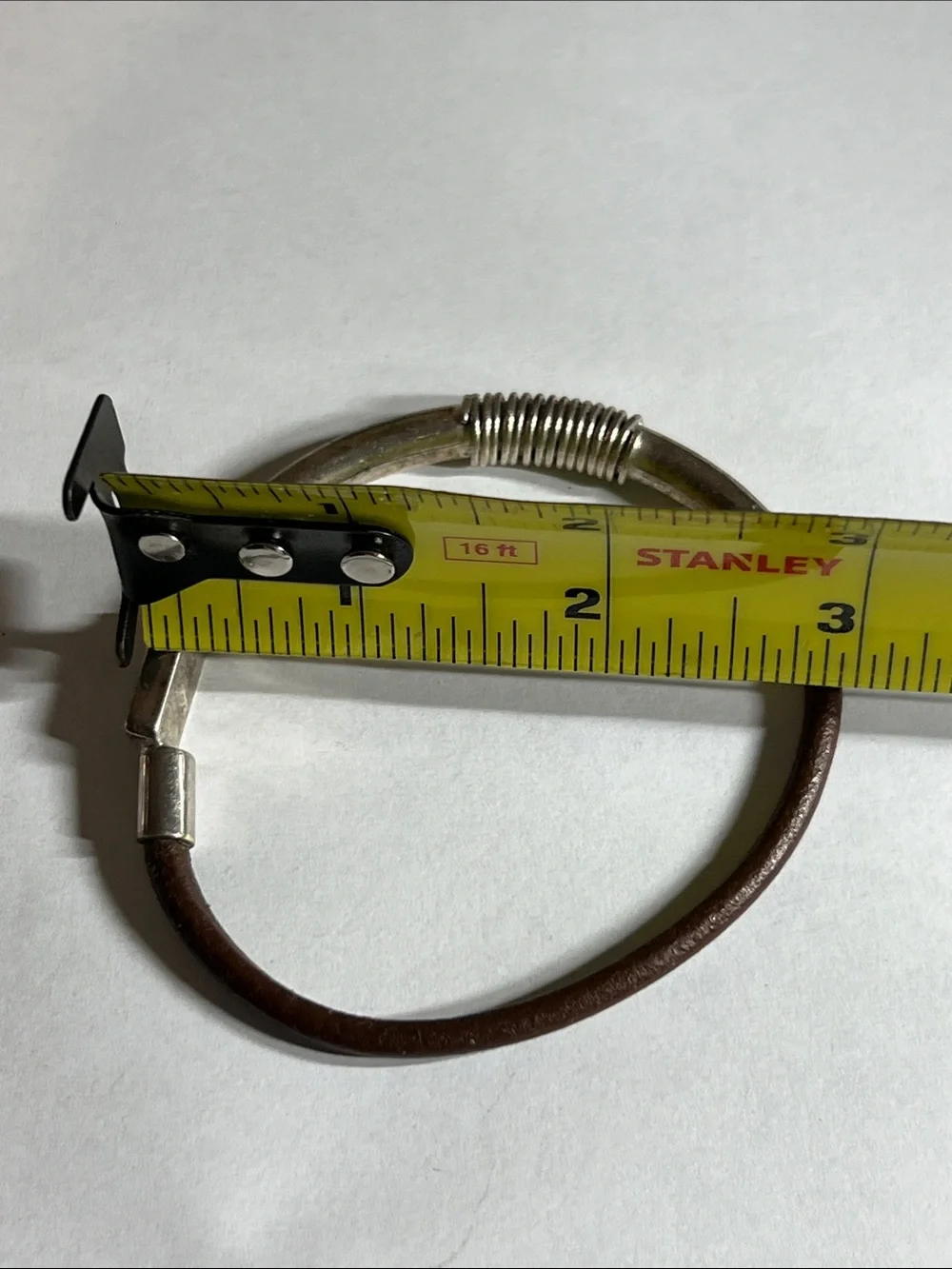 Men’s Brown Leather Bracelet with 925 Silver-Tone Coil Accent